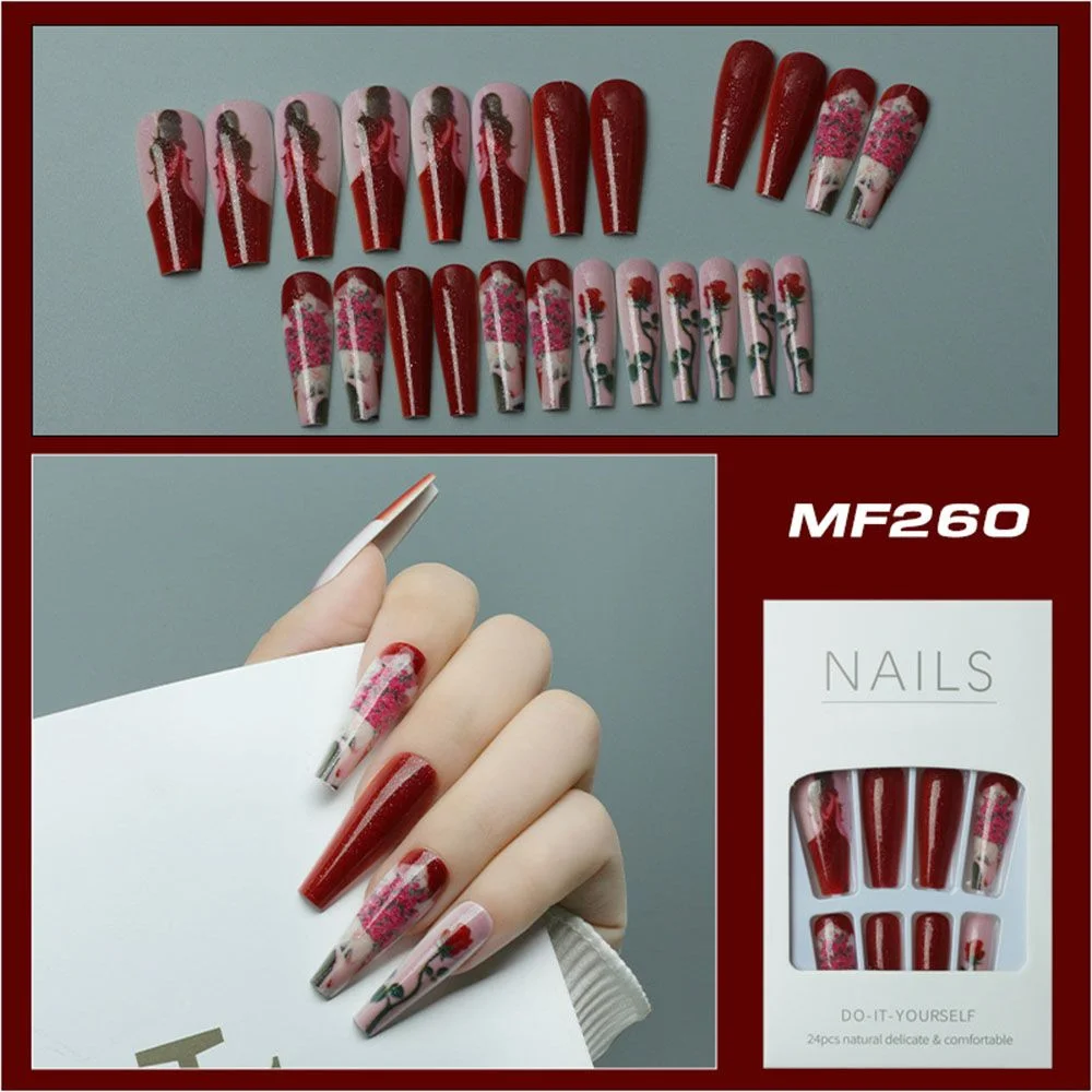 24Pcs Artificial False Nails Ballet Coffin Fake Nails Finger Wearable Long Manicure Art Tips press on nails nails accessories