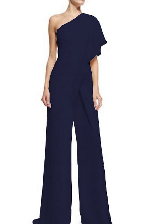 Women's Jumpsuit Ruffle Zipper Solid Color One Shoulder Basic Party Bootcut Regular Fit Wine Green Purple S M L Summer