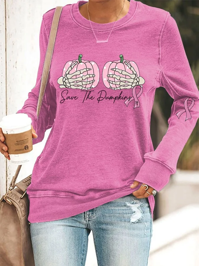 Women's Breast Cancer Awareness Save The Pumpkins Halloween Sweatshirt socialshop