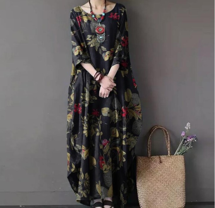 Rotimia vintage print loose dress