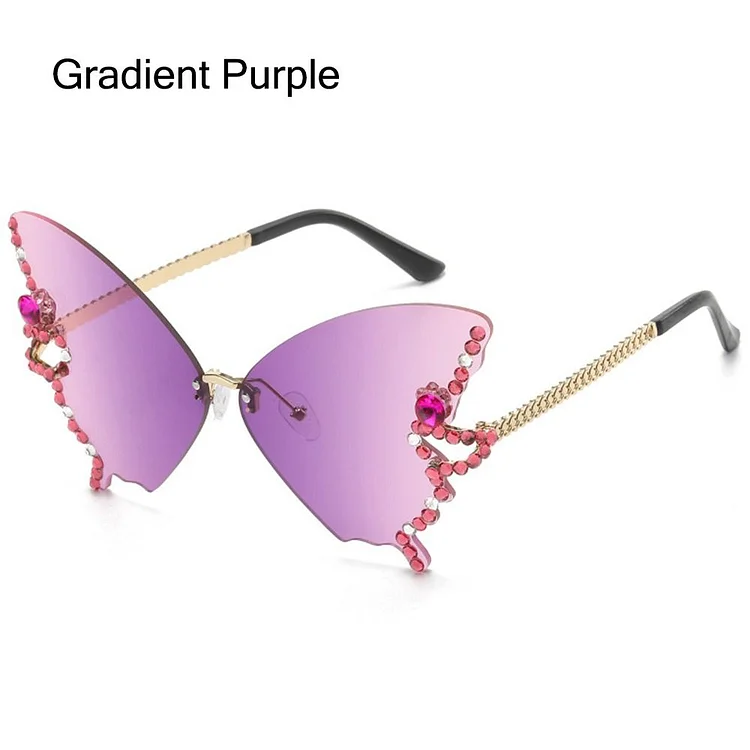Luxury Rhinestones Butterfly Sunglasses for Women Vintage Y2K Sun Glasses Trendy Street Snap Eyewear UV400 Shades