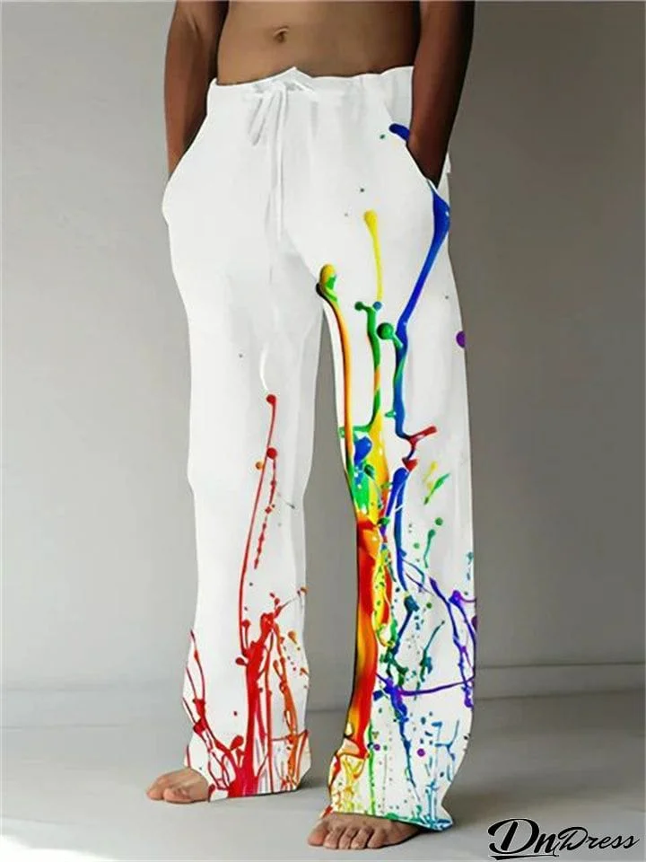 Men's Cool 3D Painting Graffiti Lace Up Elastic Waist Pants