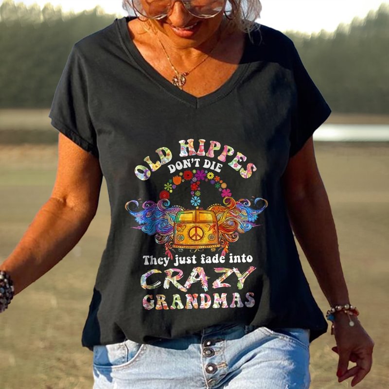Old Hippies Don't Die Printed Floral T-shirt