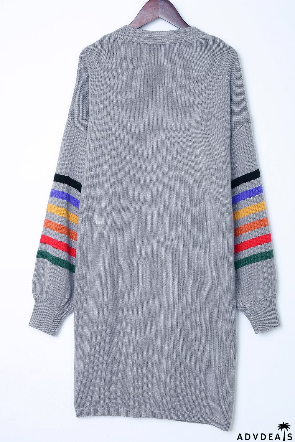 Gray Striped Balloon Sleeve Cardigan
