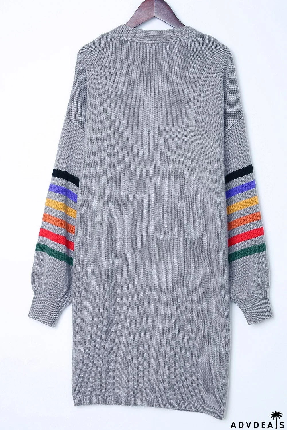 Gray Striped Balloon Sleeve Cardigan
