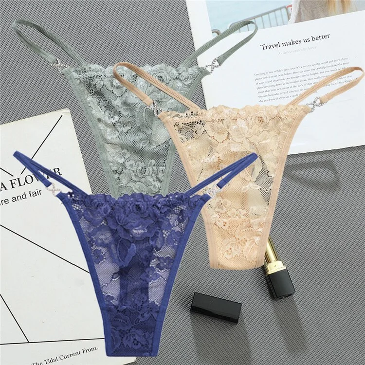 Billionm Women Lace Panties Thongs low Waist Mesh G-String T-Back Briefs Underwear Transparent Ladies Panties Sexy Lingerie