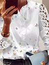 Women's Blouse Shirt White Butterfly Ruffle Button Long Sleeve Casual Daily Streetwear Elegant Casual V Neck Regular Butterfly S / Print-KZyou