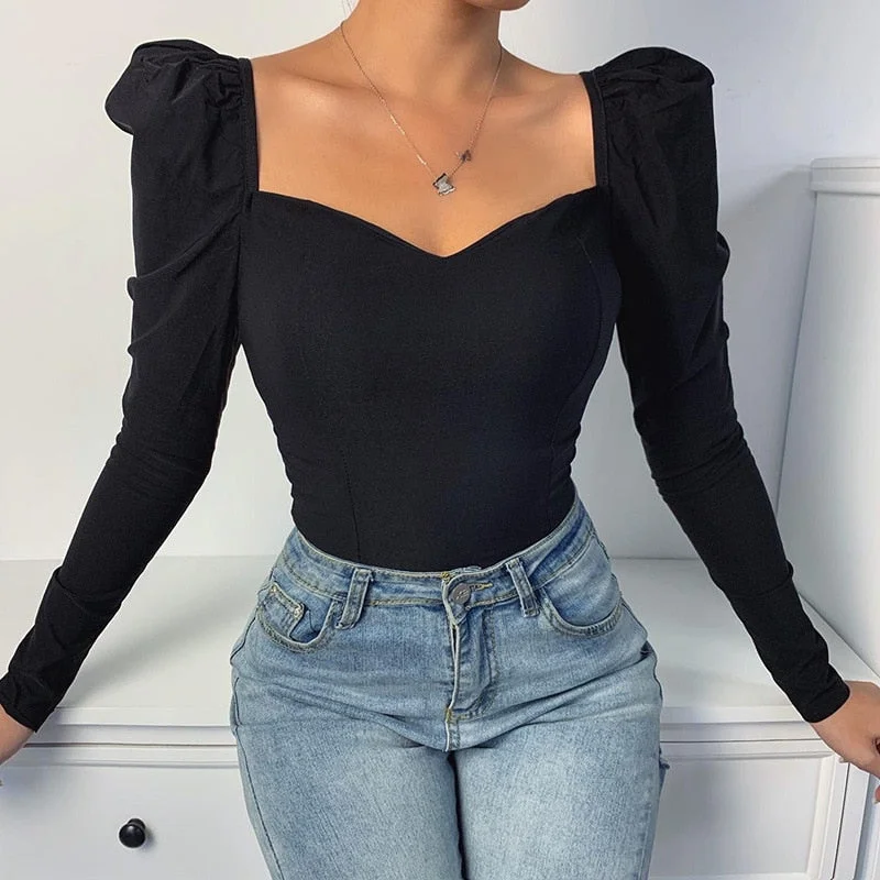 2020 Fashion Autumn New Women T-shirt Long Sleeve V Collar Top Solid Color Skinny Fitting Casual Tees for Shopping Daily Wear