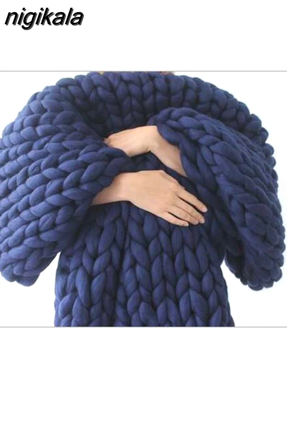 nigikala Chunky Merino Wool Blanket Thick Big Yarn Roving Knitted Blanket Winter warm Throw Blankets sofa bed blanket