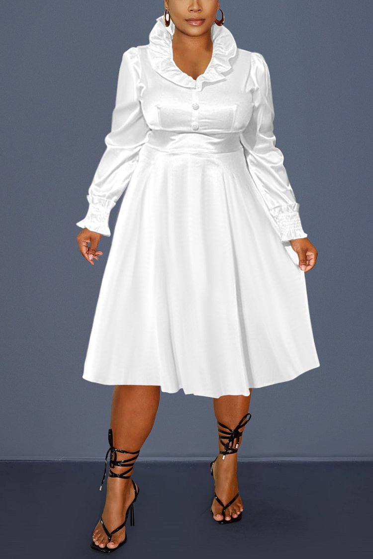 Xpluswear Plus Size Formal Little White Ruffle Collar Bubble Midi Dress