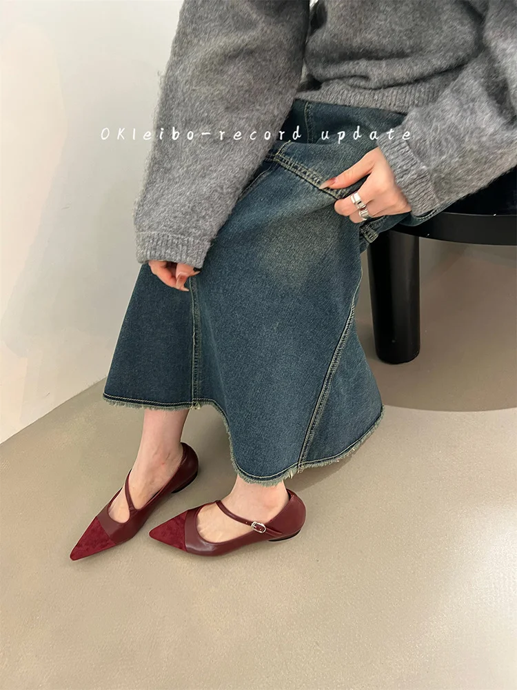 Breakj Breakj Temperament Red Single Shoe Design Sense Niche 2025 Spring And Autumn New Soft Bottom Tip Down Mary Jane Women's Shoes