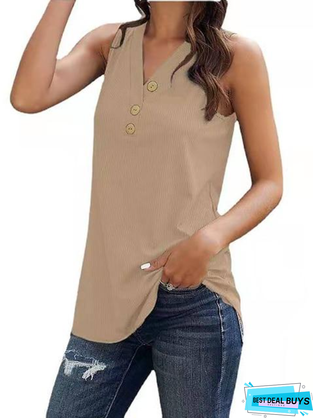 Women's Buttons Front Tank Sleeveless Vest Leisure Summer Top