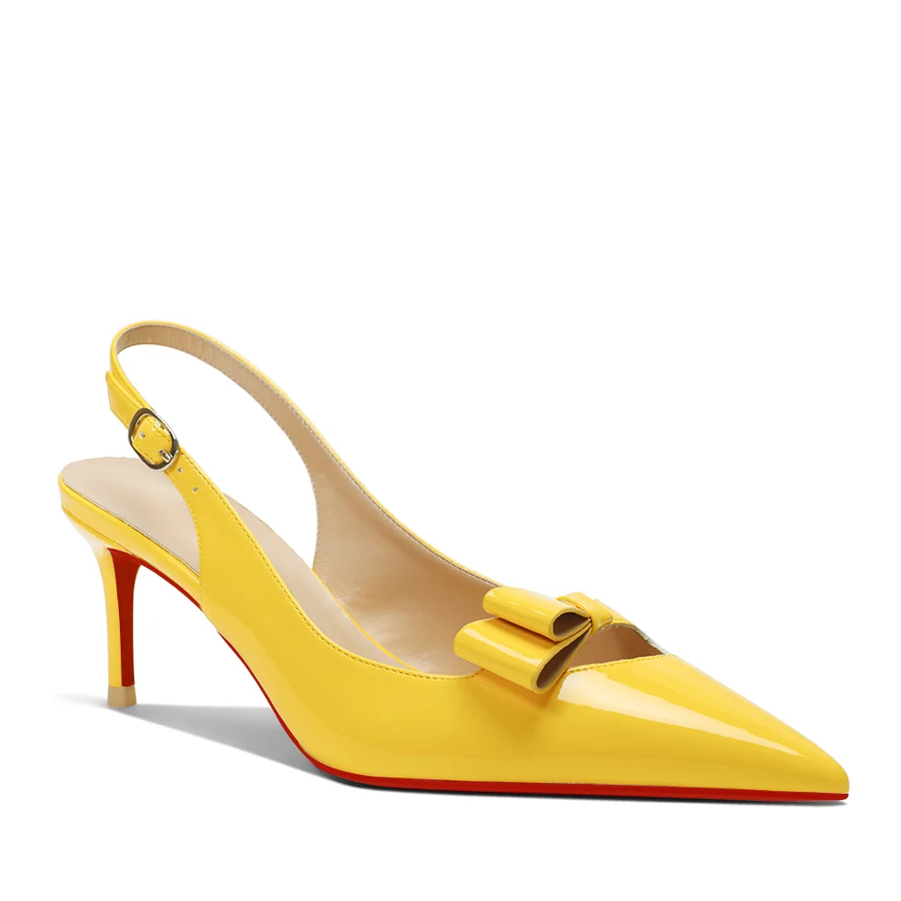 65mm Women's Pointed Toe Kitten Heel Slingback Pumps for Wedding Red Bottom Patent Heels-MERUMOTE