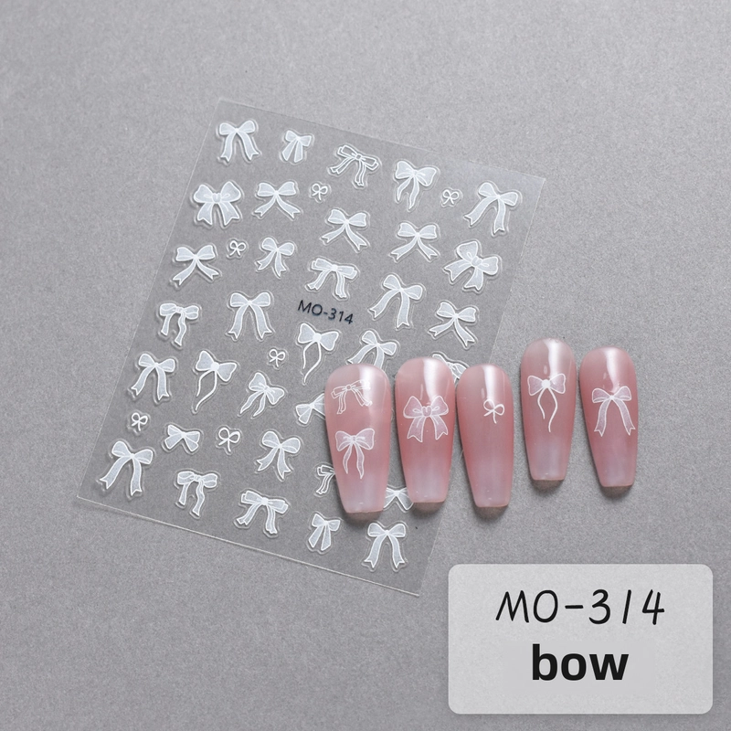 Bow Nail Art Sticker Relief Stereo Cute Girl’s Heart Pink White Ribbon Bow Nail Sticker Decoration