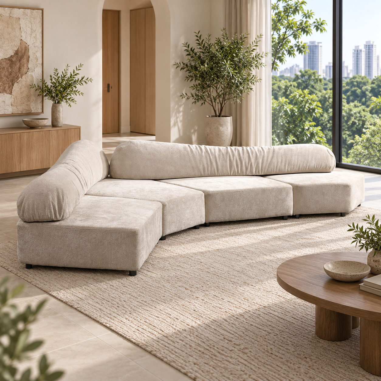 Rock Asymmetric Sectional Sofa - Ivory - Room setting