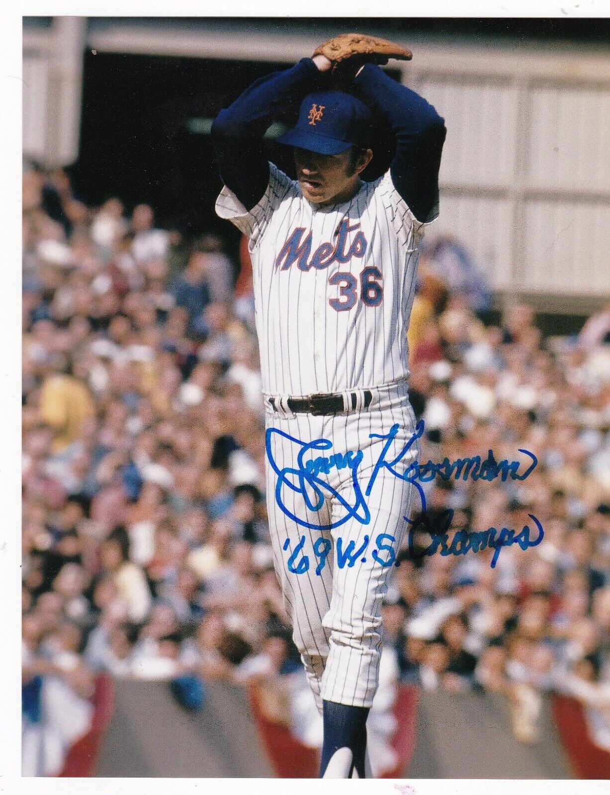 JERRY KOOSMAN NEW YORK METS 1969 WS CHAMPS ACTION SIGNED 8x10