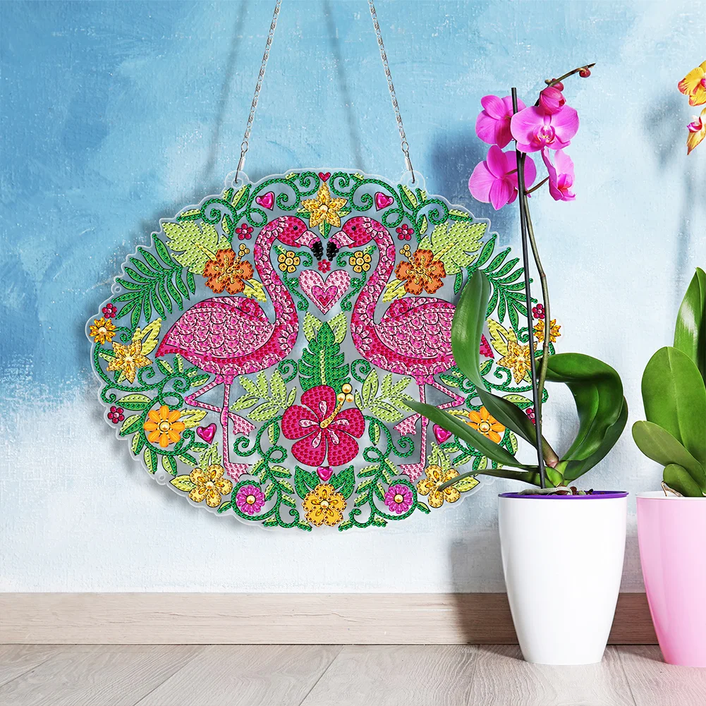DIY Diamond Painting Hanging Christmas Wreath - Flamingo