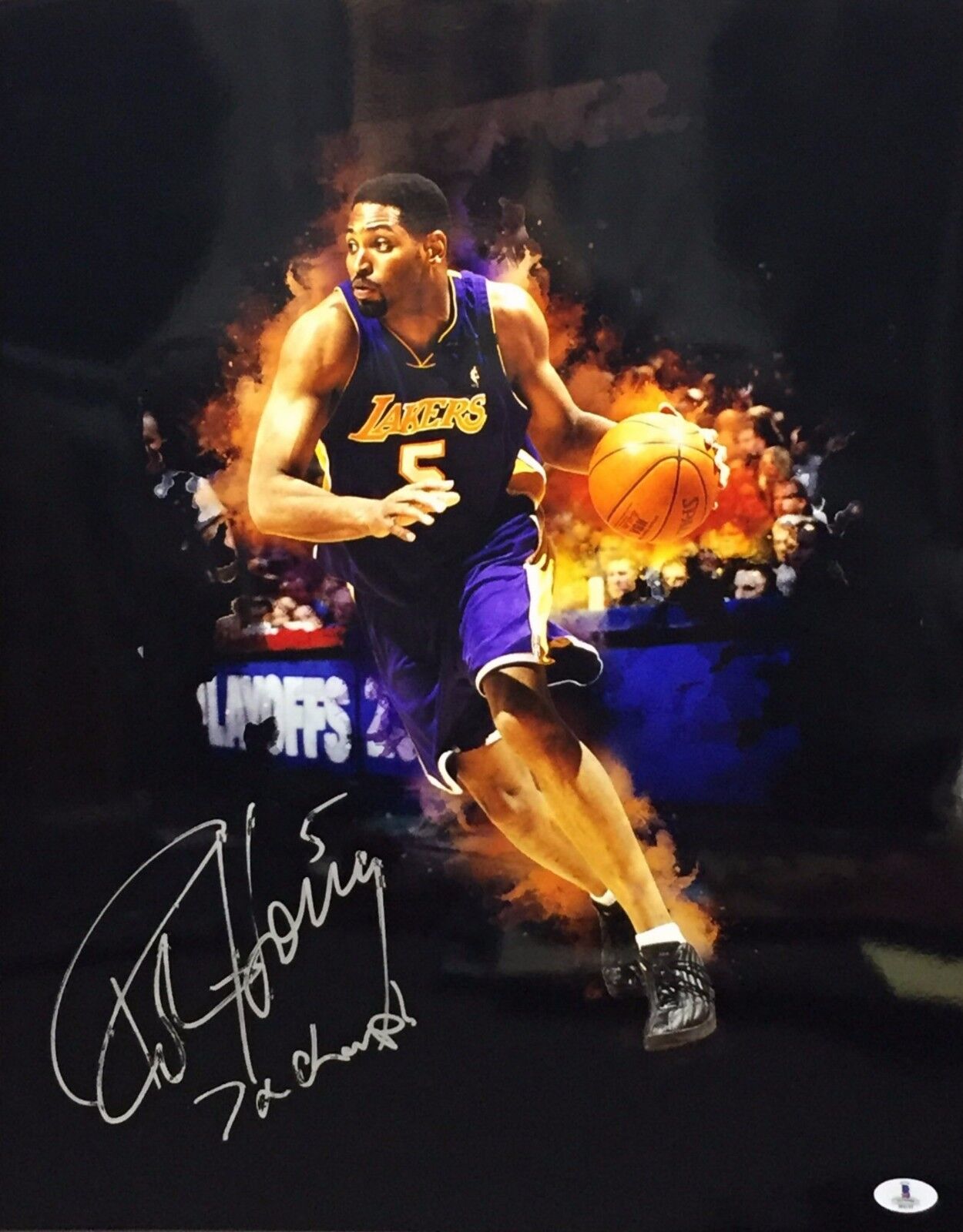 Robert Horry Signed Lakers Metallic/Chrome 16x20 Photo Poster painting *7x Champ Beckett