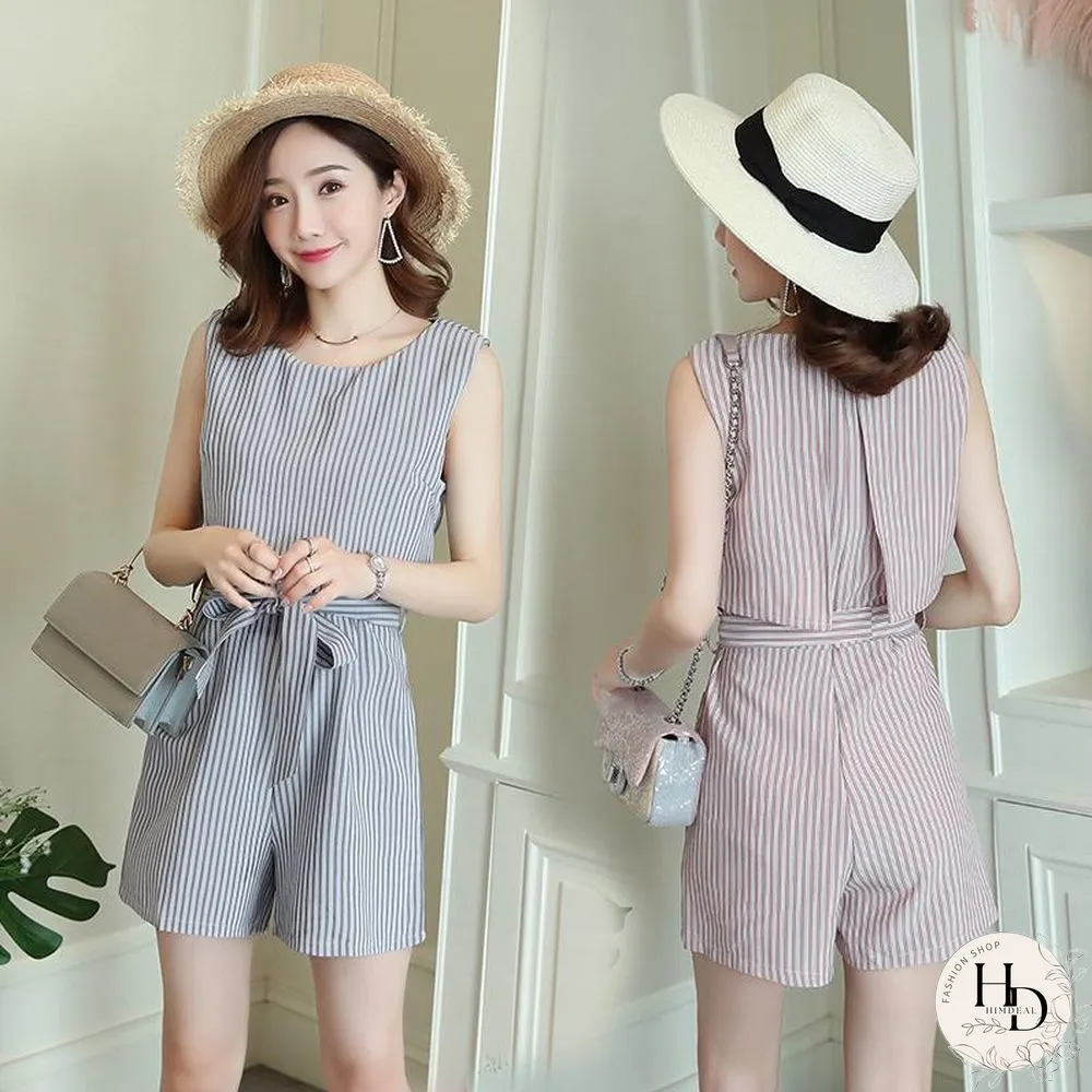 Stripe Sleeveless High Waist Rompers P15549