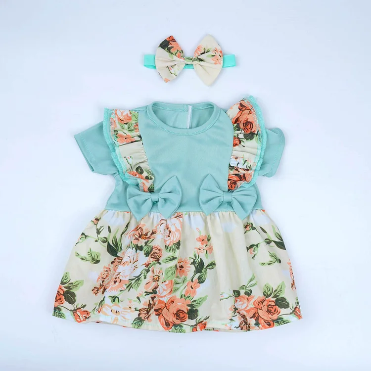20"-22" Reborn Baby Clothes Accessories Blue Floral Dress Two-Piece Set  Rebornartdoll® RSAW-Rebornartdoll®