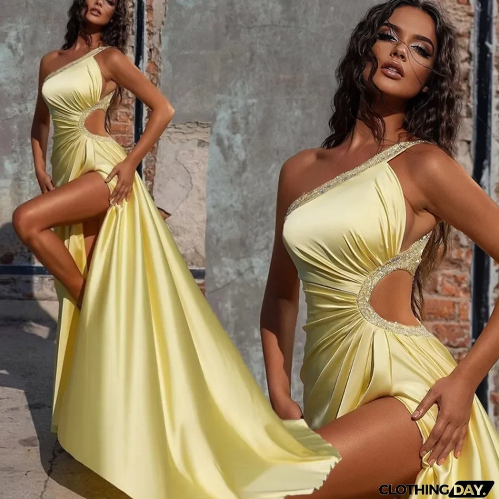Summer Women One Shoulder Sleeve Cut Out Sexy Long Dress