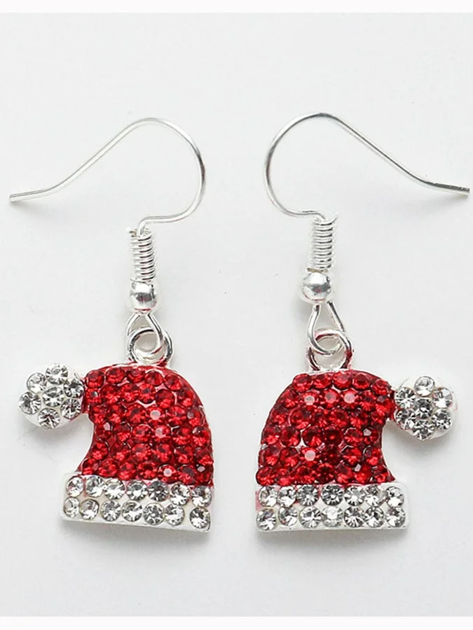 Women's Cute Rhinestone Fawn Christmas Hat Earrings