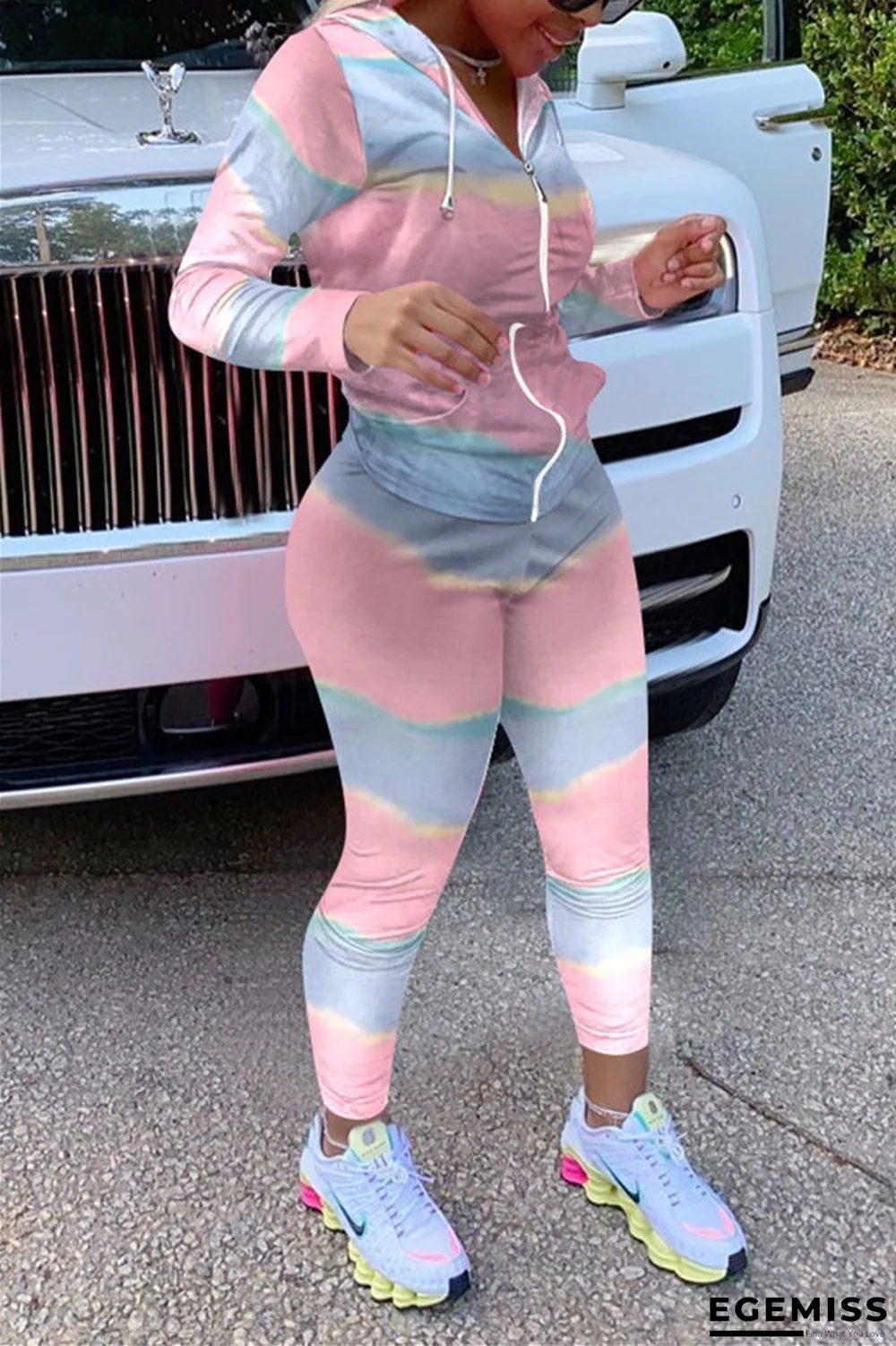 Pink Fashion Sexy adult Ma'am Patchwork Print Two Piece Suits pencil Long Sleeve Two Pieces | EGEMISS