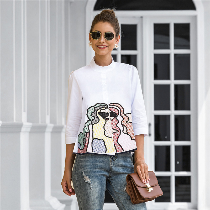 Vintage Blouse Women Fashion Casual Mid-sleeve Shirts