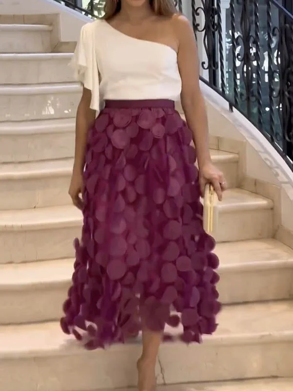 Elegant Purple Polka-Dot Tulle Long Skirt