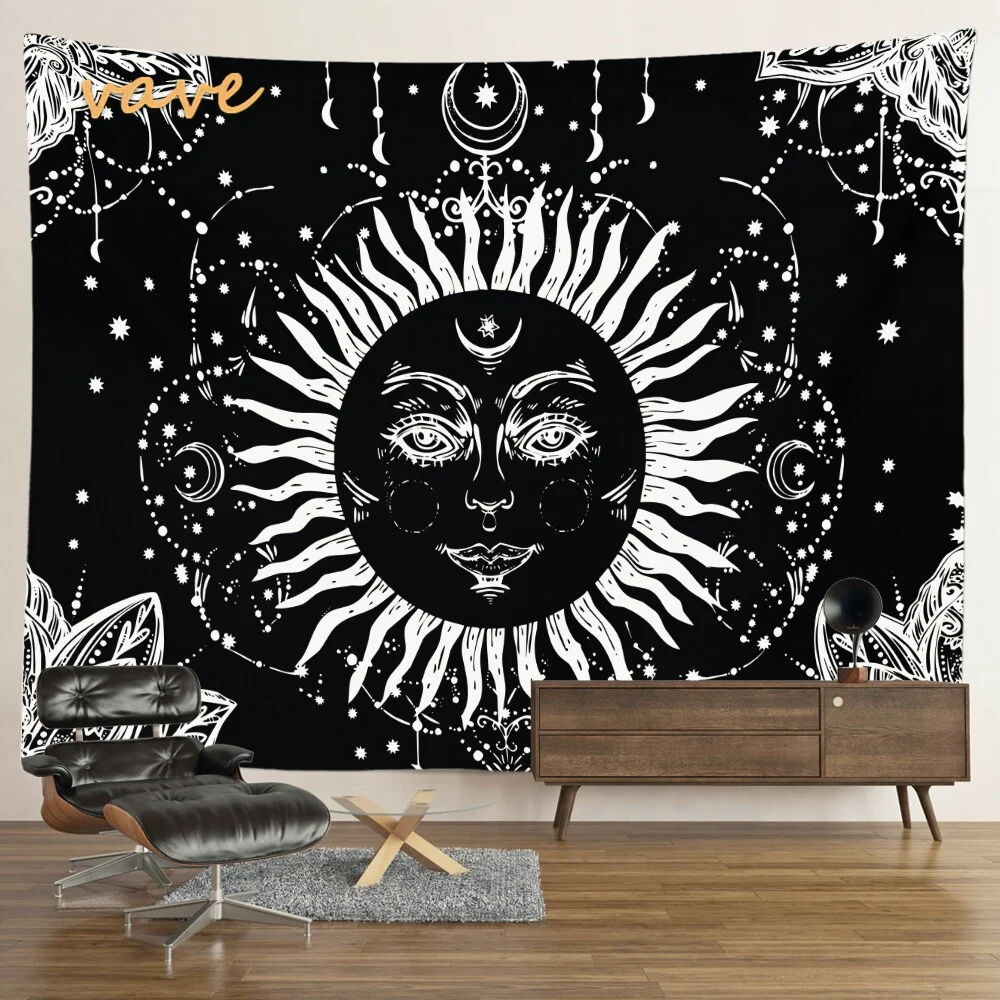 Nigikala Mandala Tapestry Sun And Moon White Black Cloth Fabric Large Tapestry Wall Hanging Boho Hippie Aesthetic Dorm Room Decor