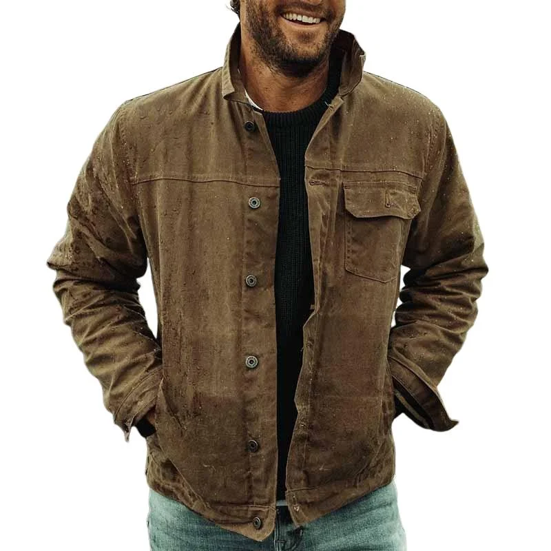 Men's Vintage Solid Color Lapel Single Breasted Work Jacket