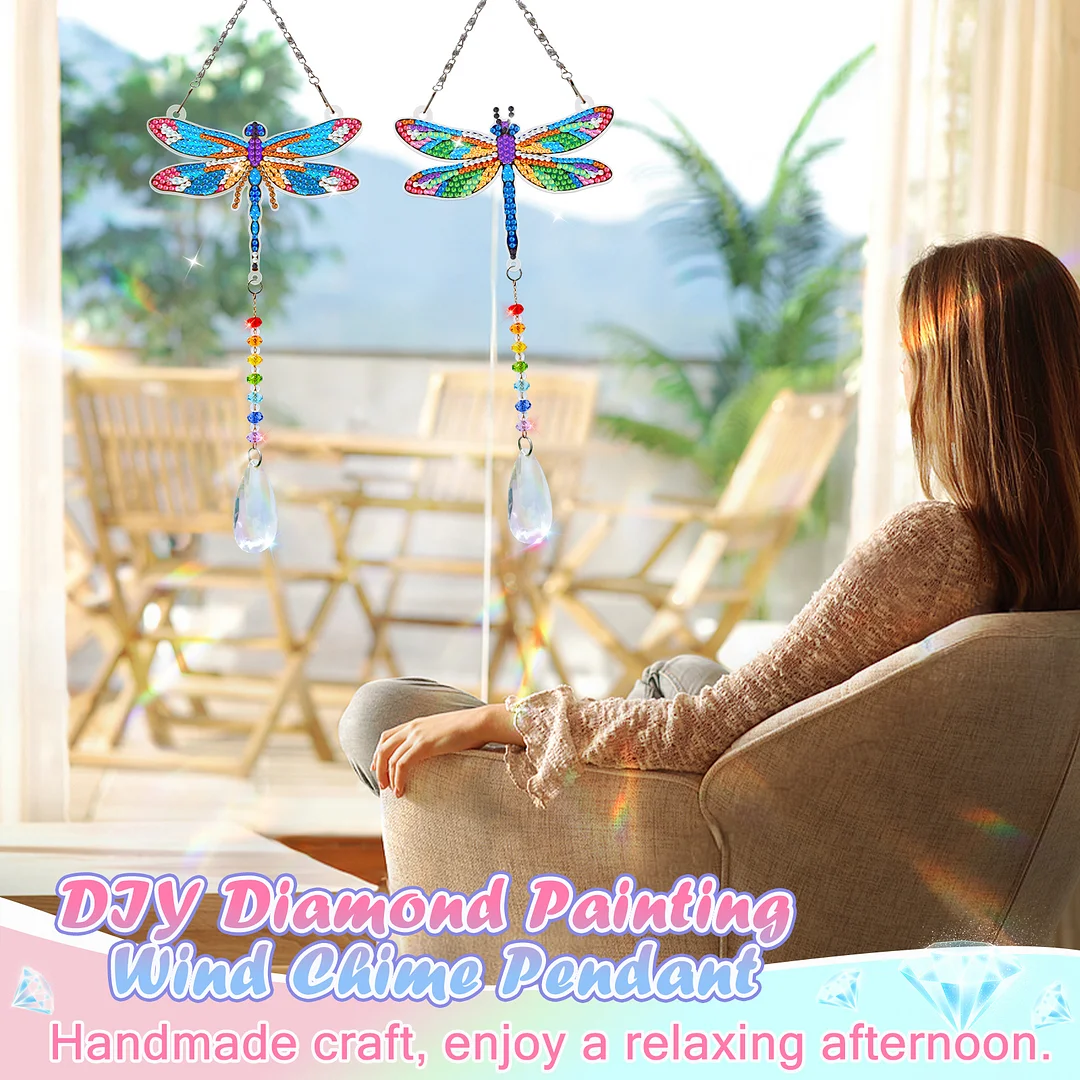 2Pcs Dragonfly DIY Double-Sided Diamond Painting Hanging Kits Diamond Painting Suncatcher Craft Kit for Home Garden Wall Decor Gift