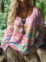 Women's Vintage Gradient Cancer Awareness Ribbon Long Sleeve T-shirt