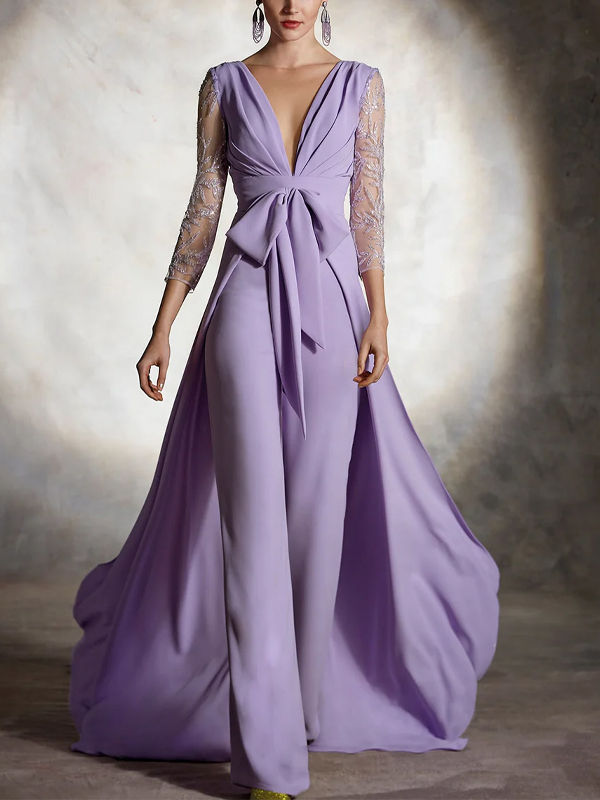 V-Neck Solid Color Jumpsuit