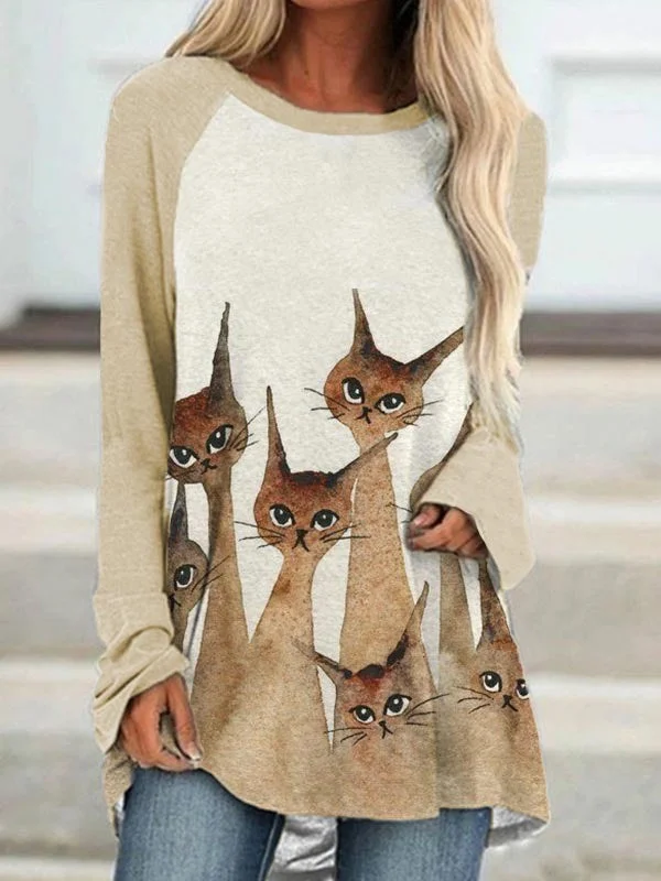 Women's Graphic Printed Long Sleeve Scoop Neck Top