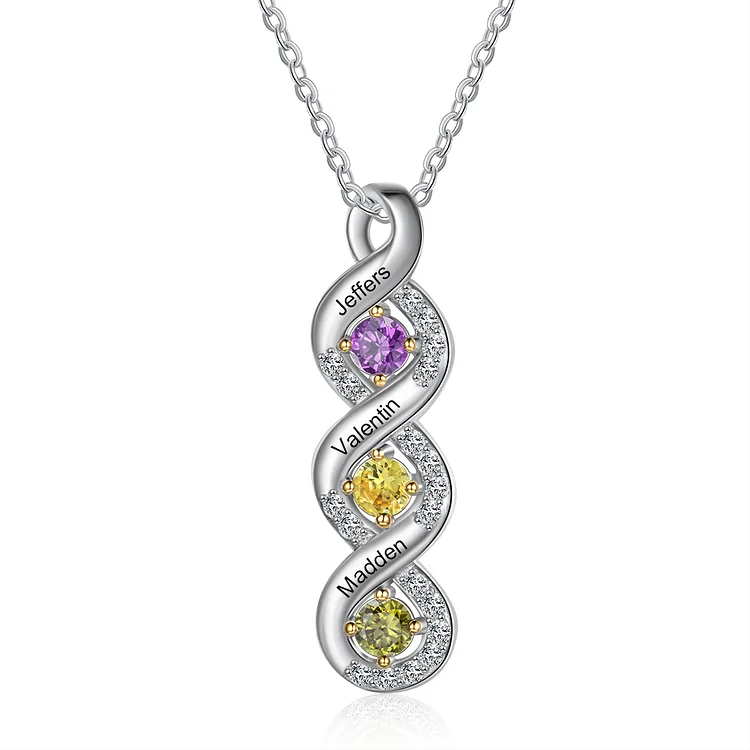 Personalized Infinity Pendant Necklace Custom 3 Birthstones Necklace for Her