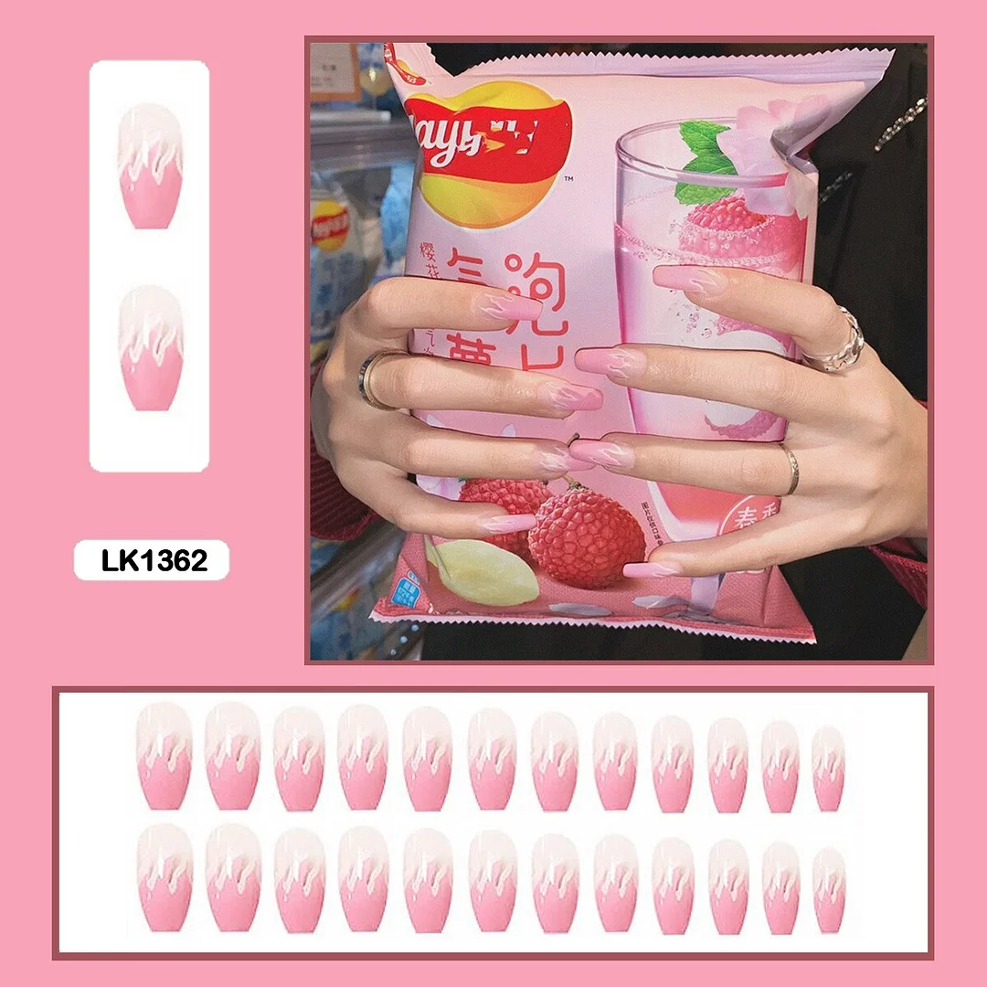 Personality Graffiti Flame Sweet Cool Girl False Nail Art Fake Nails With Glue And Sticker 24pcs/box-Nail Inspo