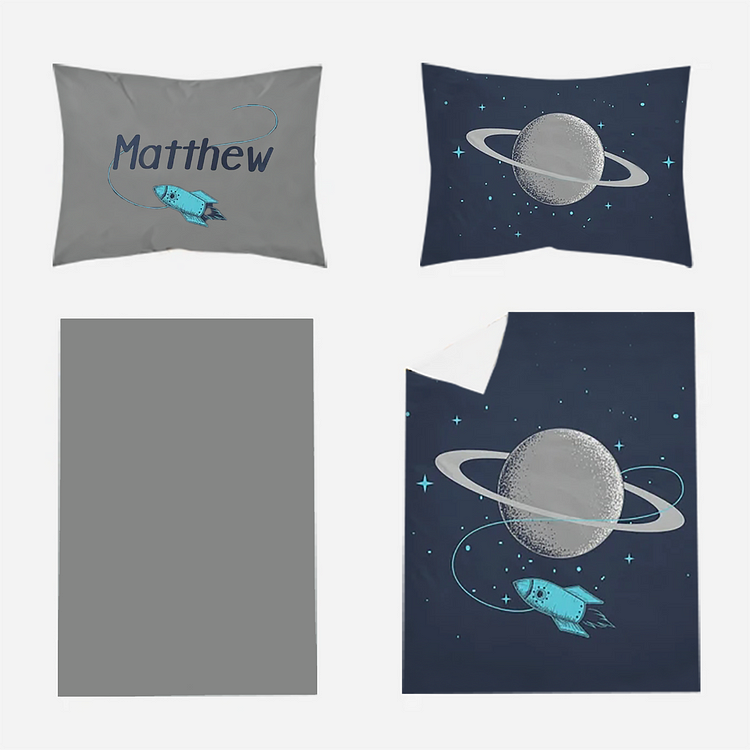 BlanketCute-Personalized Lovely Bedroom Space Bedding Set with Your Kid's Name | 01