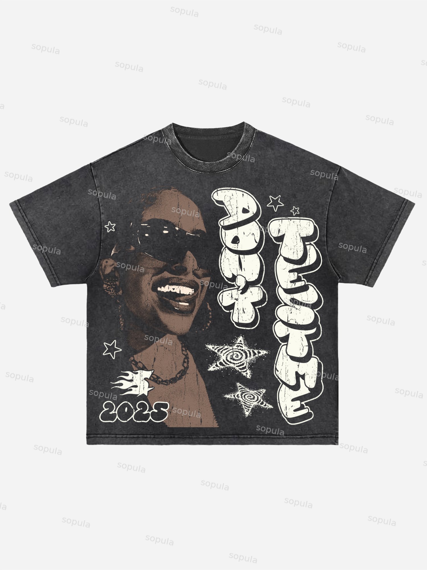 Don't Test Me Street Portrait Graphic Acid Wash T-shirt - SOPULA
