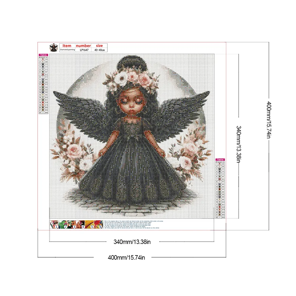 Diamond Painting - Full Round Drill - Black Angel Girl(Canvas|40*40cm)