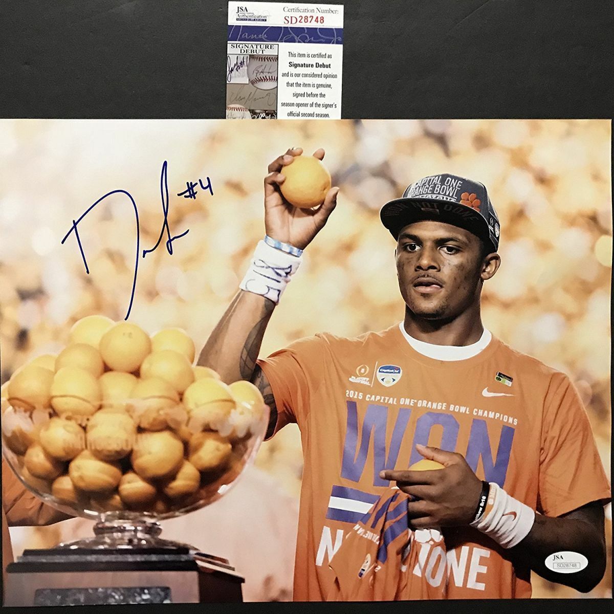 Autographed/Signed DESHAUN WATSON Clemson Tigers 11x14 Football Photo Poster painting JSA COA