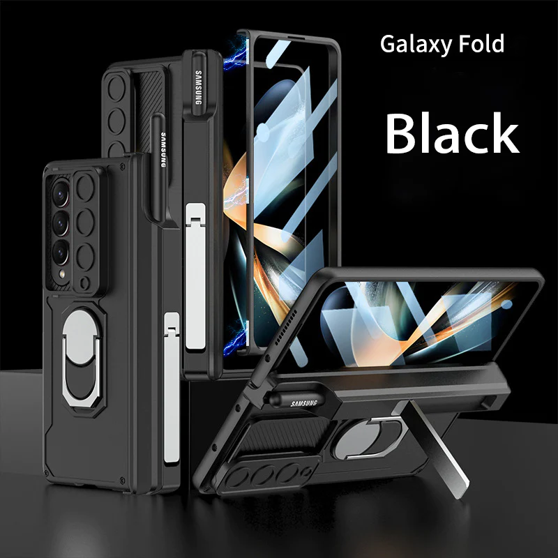 Applicable To Samsung Z Fold 3/4 /5 Slide Rail Lens Cover Push Window 2-In-1 Ring Holder Folding Phone Case