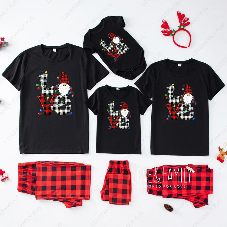 Love Gnome Family Christmas Matching Short Sleeve Pajamas Sets