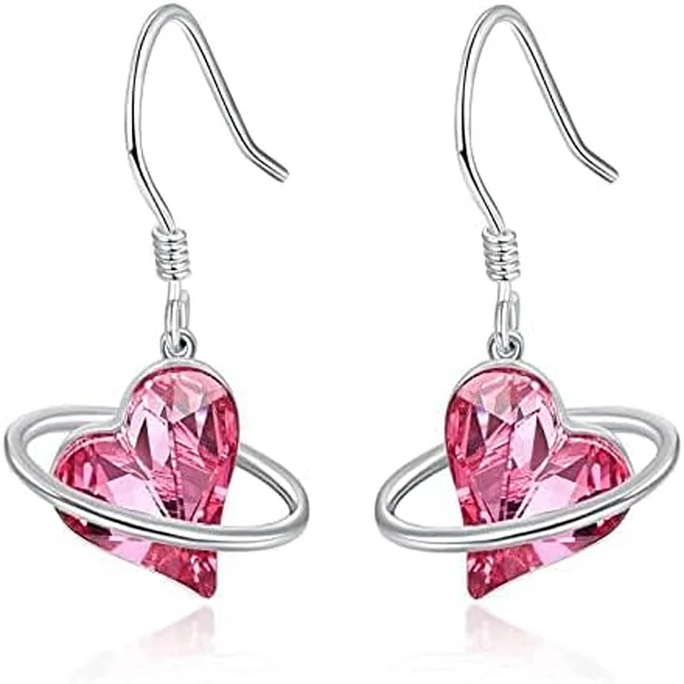 Pink Cubic Zirconia Heart-shaped Earrings