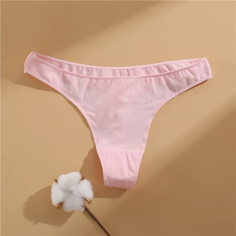 FINETOO Women's Cotton G-string Lingerie Underwear 7 Solid Colors Ladies Panties Female Low-Rise Girl Thong Briefs M-XL Lingerie