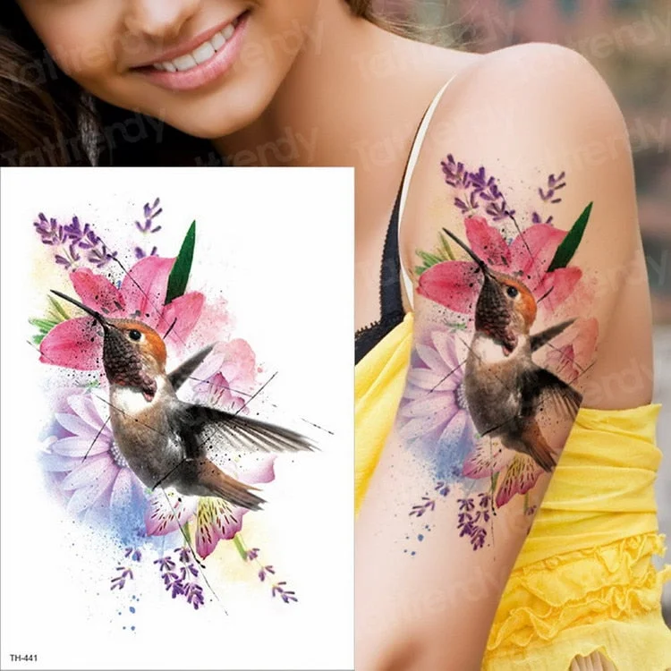 Watercolor Hummingbird Temporary Fake Tattoo Body Art Sticker Waterproof Hand Bird Tattoo for Women Arm Men Tattoos Water Color