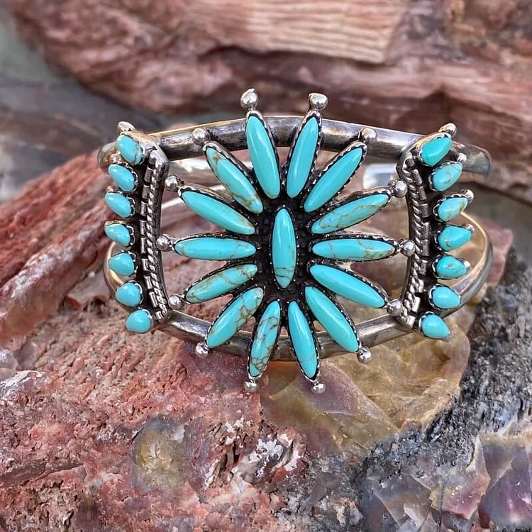 Southwestern Petit Point Turquoise Bracelet in Sterling Silver