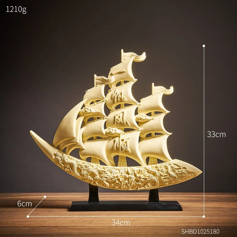 Chinese Style Sailing Ship Sculpture Resin Statue Home Decoration Accessories Office Desk Decor Feng Shui Decoration Crafts Gift