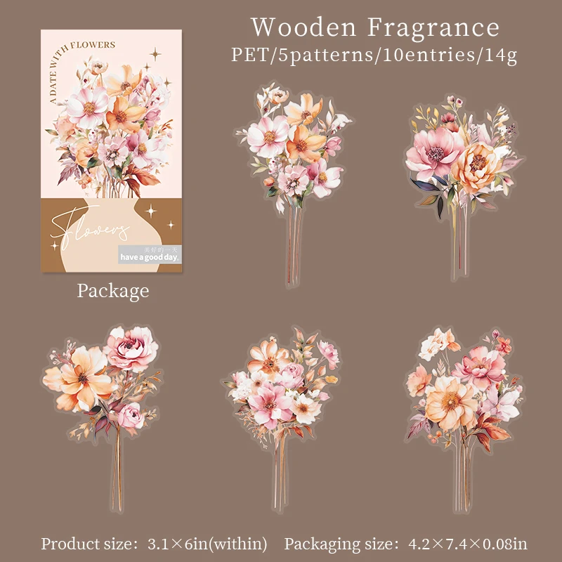 Journalsay A Date with Flower Series Vintage Floral Landscaping PET Sticker