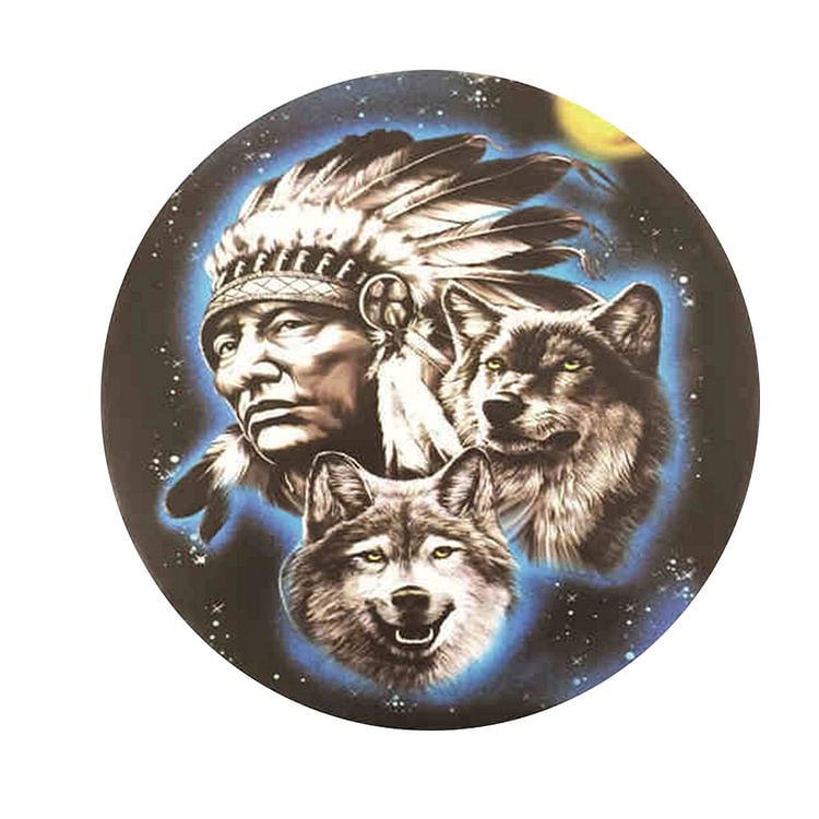 Loup indien - enseignes en étain de forme ronde/enseignes en bois - 30*30cm